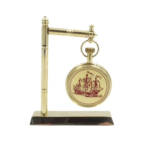 Maritieme messing bureauklok NC2126 met mogelijkheid tot graveren, 12 cm hoog, ideaal als cadeau voor een liefhebber van zeilen met anker- en zeilschipmotief