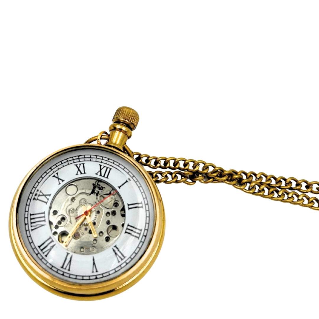 Retro mechanisch zakhorloge aan ketting met gravure