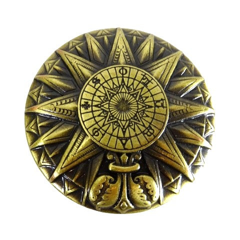 Messing Renaissance-Zonnekompas met Gravure - Elegant Vintage Cadeau met een Hoogte van 4,5 cm en een Diameter van 8,5 cm