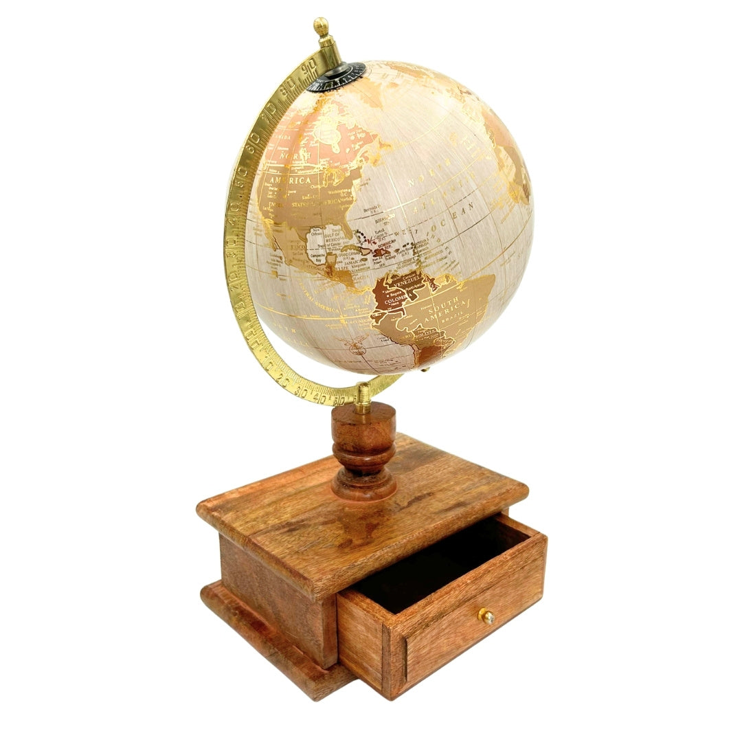 Elegante vintage bureauglobe met houten voet en lade