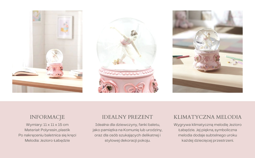 Dansende ballerina in glazen bol 15cm met gepersonaliseerde gravure - elegante muziekdoos met pastelkleurige voet en melodie Het Zwanenmeer