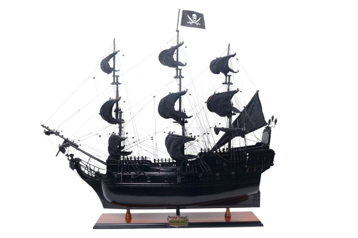 Model van het piratenschip Black Pearl BP80R met personaliseerbare gravure, lengte 89 cm, exclusief cadeau voor elke gelegenheid, kunstambacht, houten standaard