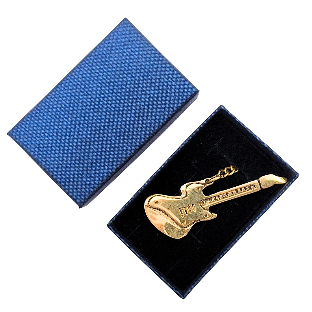 Messing sleutelhanger gitaar in elegante doos – Geschenk voor een gitarist - KRT21A