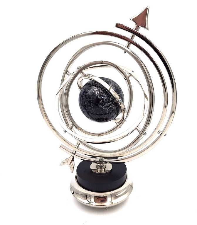 Sferisch astrolabium met globe 44,5 cm in zilverkleur met mogelijkheid tot personalisatie door gravure