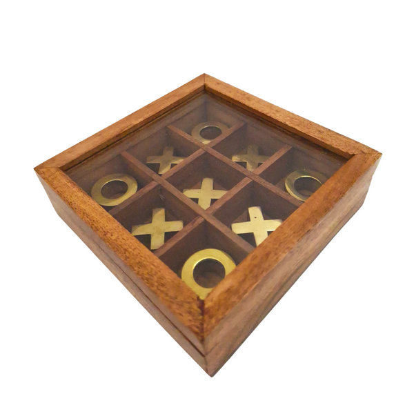 Elegant boter-kaas-en-eieren in een doos met glazen bovenkant met mogelijkheid tot personalisatie met gravure - Luxe set van hout en messing, ideaal als cadeau voor leraren en directeuren - Afmetingen 12,5 x 12,5 x 2,5 cm