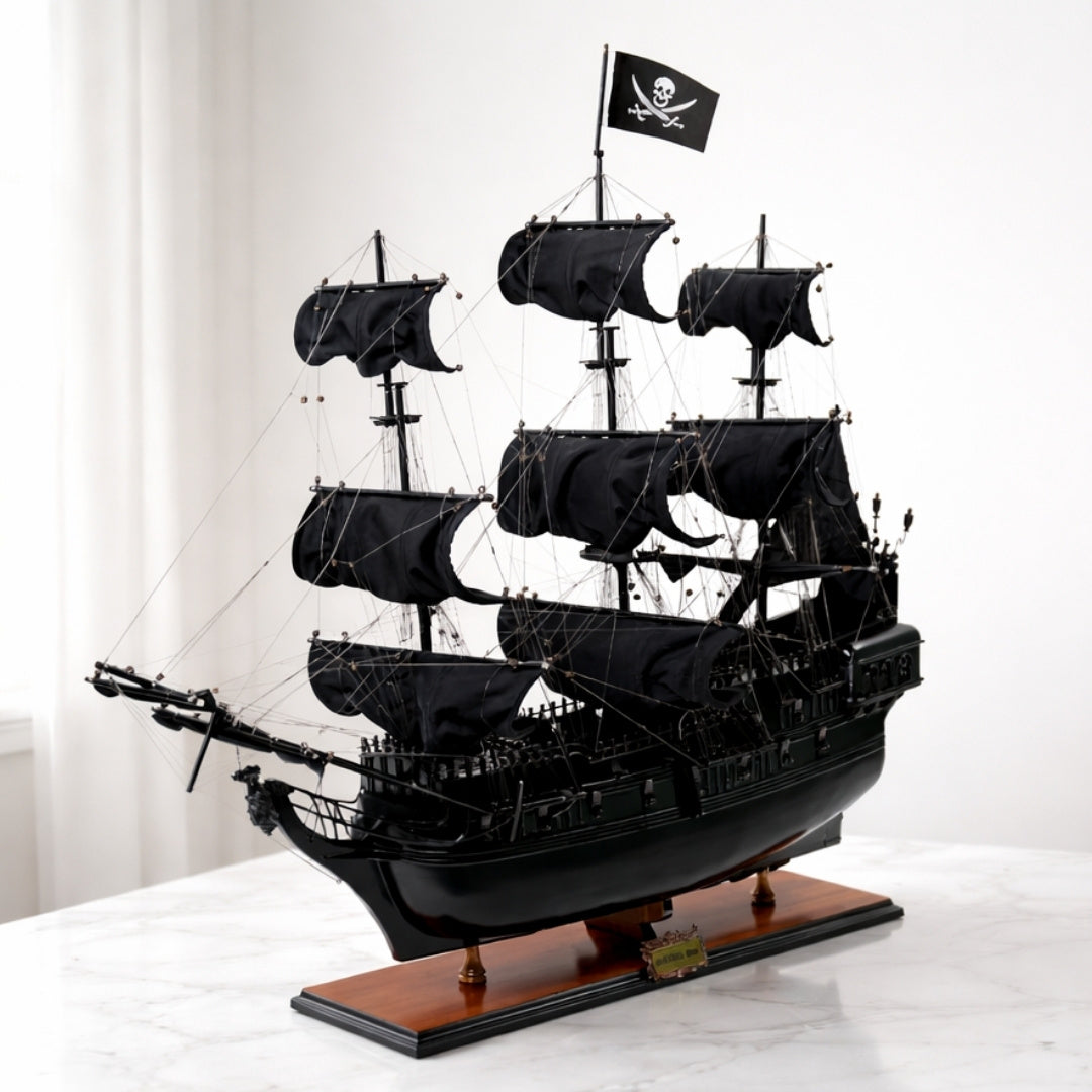Model van het piratenschip Black Pearl BP80R met personaliseerbare gravure, lengte 89 cm, exclusief cadeau voor elke gelegenheid, kunstambacht, houten standaard