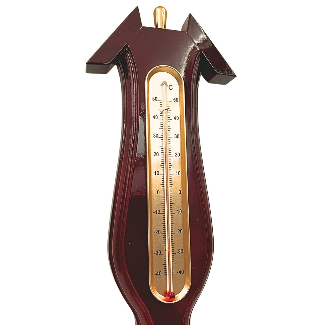 Elegant 3-in-1 weerstation met gravure – thermometer, barometer, hygrometer in donker hout, 40cm
