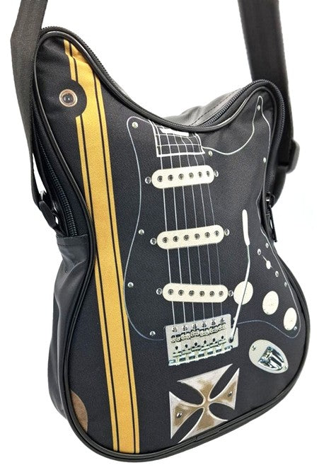 Schoudertas in de vorm van een gitaar met Maltezer kruis - gepersonaliseerd cadeau voor een gitarist