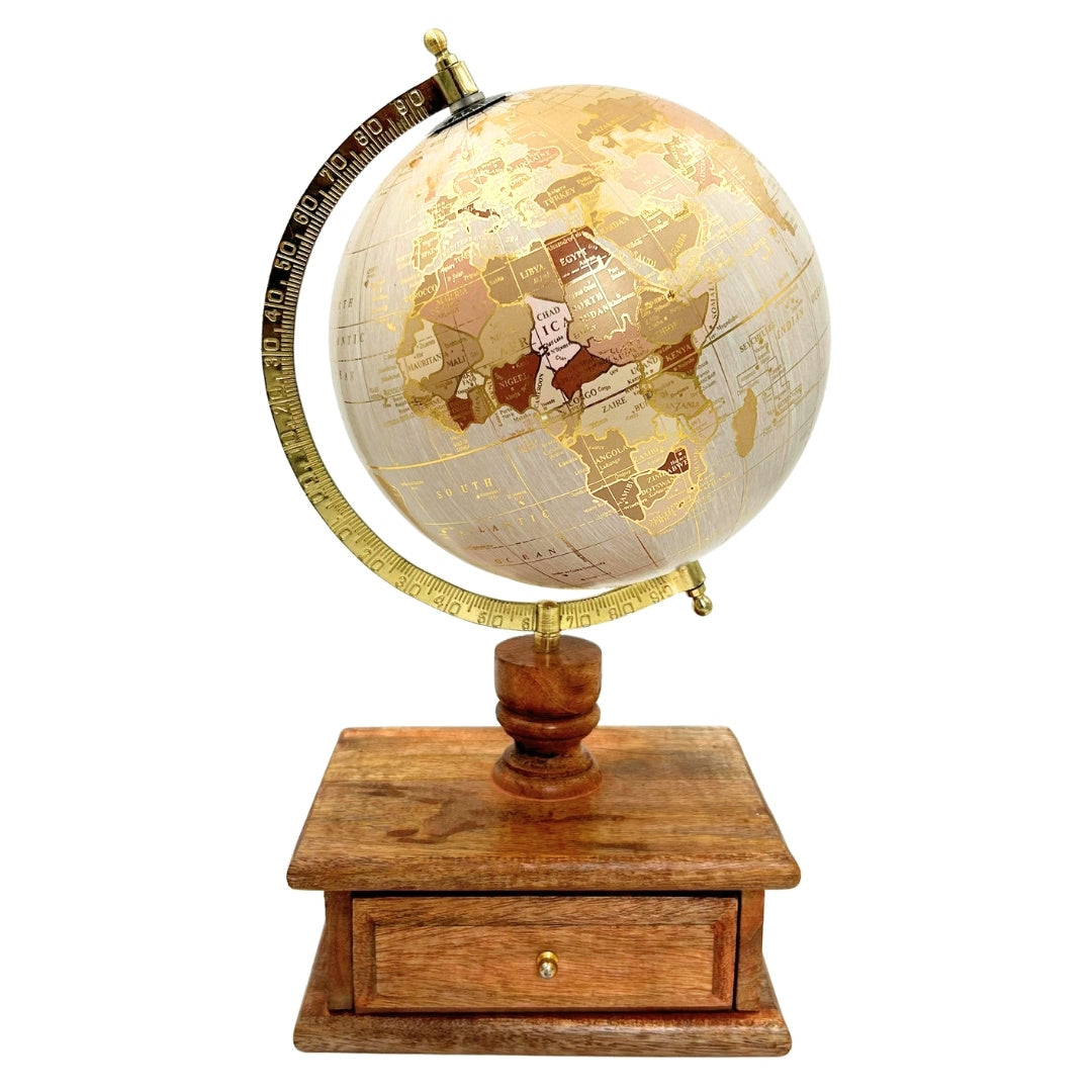 Elegante vintage bureauglobe met houten voet en lade
