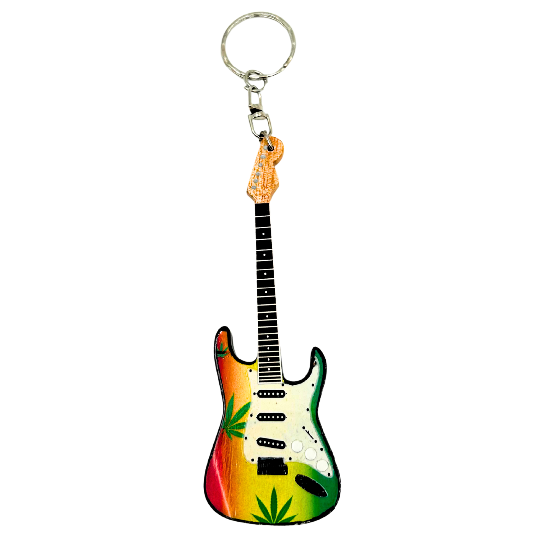 Mahoniehouten sleutelhanger Bob Marley Reggae-gitaar met mogelijkheid tot personalisatie met gravure