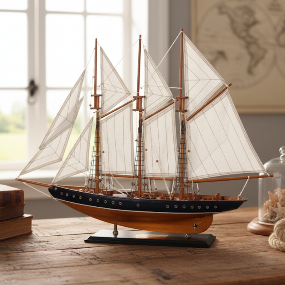 Model van schoener Atlantic 72cm - Replica van het legendarische schip, personaliseerbaar met gravure - Ideaal cadeau voor zeilliefhebbers - Gemaakt van hout met stoffen zeilen
