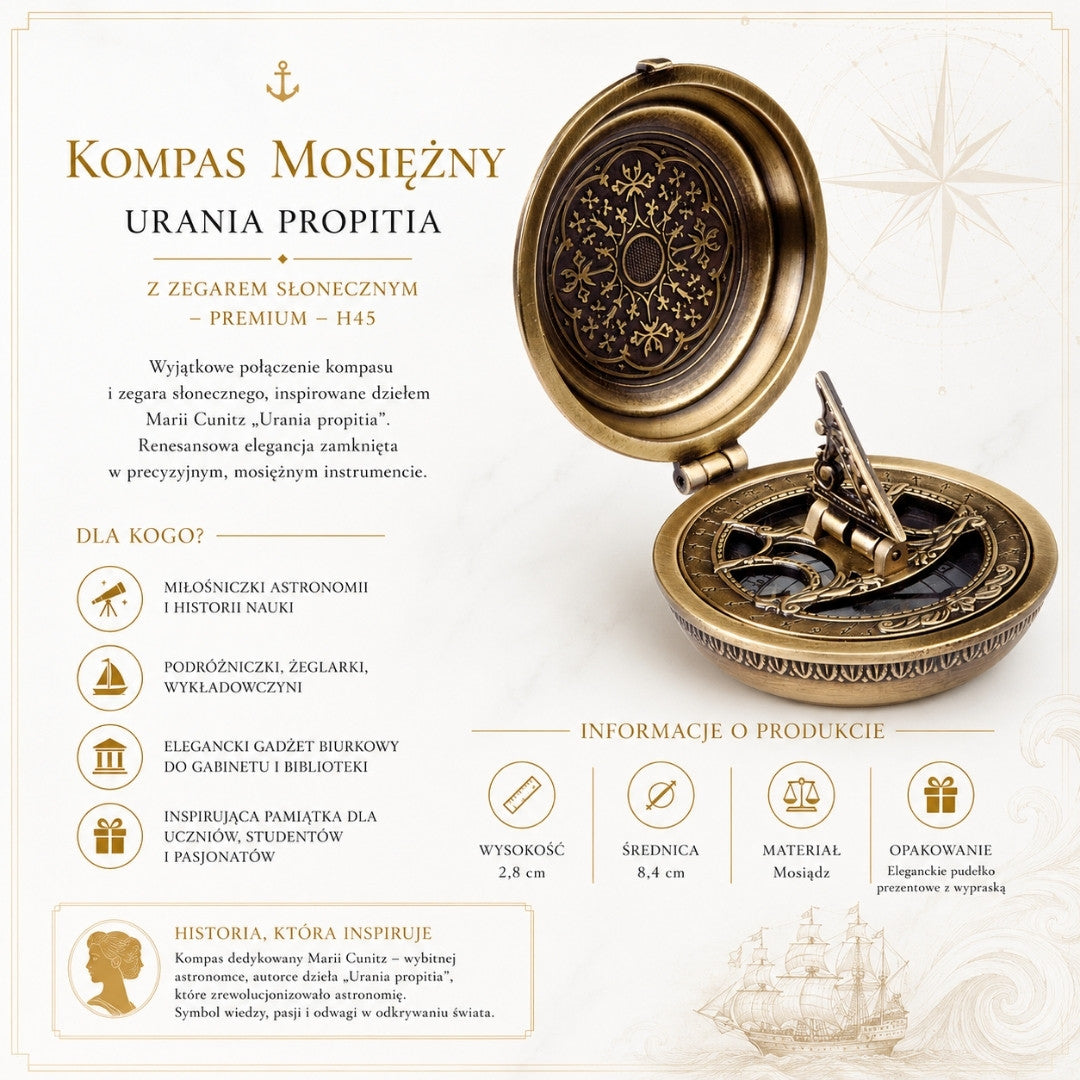 Messing kompas Urania Propitia met zonnewijzer - premium - H45