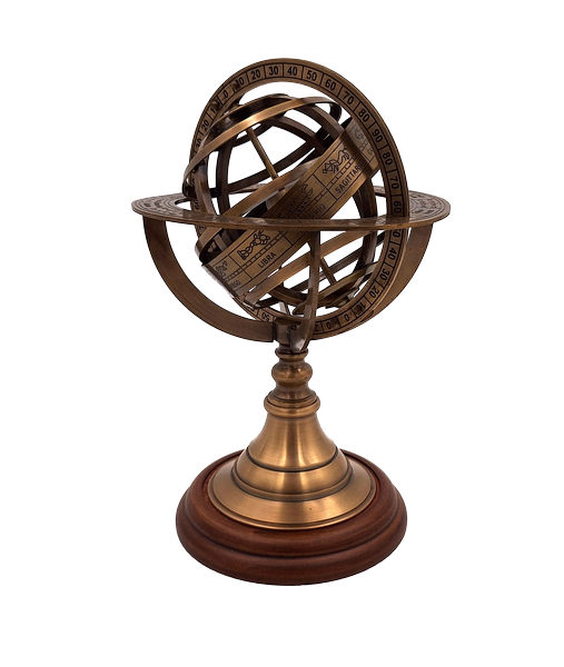 Messing astrolabium 21 cm met houten voet - Gepersonaliseerd cadeau voor liefhebbers van astronomie in goudkleur
