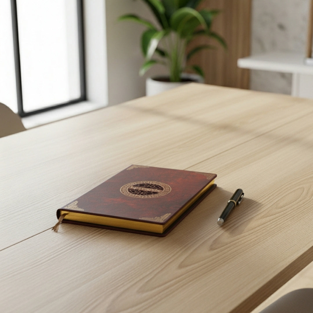 Elegant A5-notitieboek met houten omslag en gepersonaliseerde gravure – luxe dagboek als cadeau met gouden randen en hoogwaardig papier in bruin