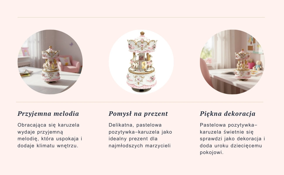Pastelkleurige carrousel-muziekdoos MP-333 met gravure