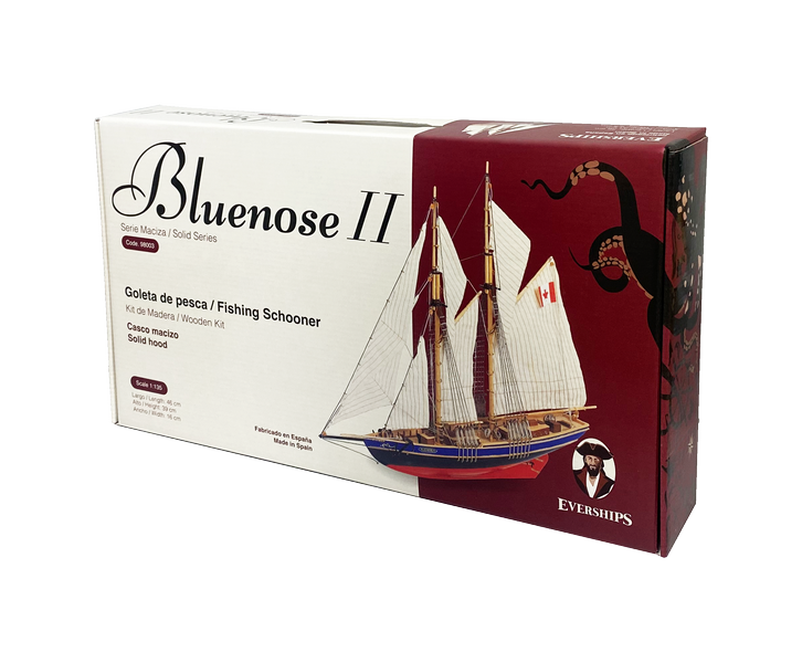 Bouwpakket Bluenose II – houten schoener 38x31x6,5 cm met mogelijkheid tot personalisatie met gravure – ideaal cadeau voor een zeiler, gemaakt van natuurlijke materialen, moeilijkheidsgraad: gemiddeld gevorderd