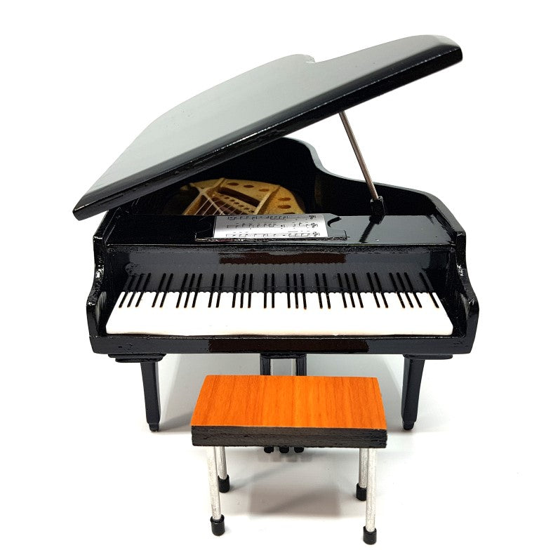 Mini-piano met mogelijkheid tot personalisatie met gravure, zwart, met de hand gemaakt van balsahout, schaal 1:10, ideaal als cadeau voor pianisten en muziekliefhebbers, hoogte 8 cm