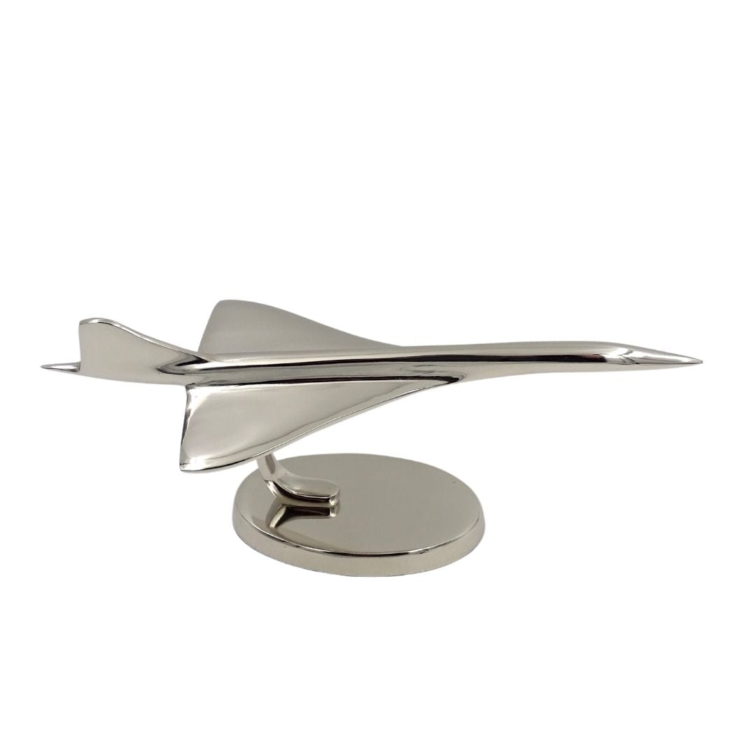 Metalen model van het Concorde-vliegtuig in zilverkleur, personaliseerbaar met gravure