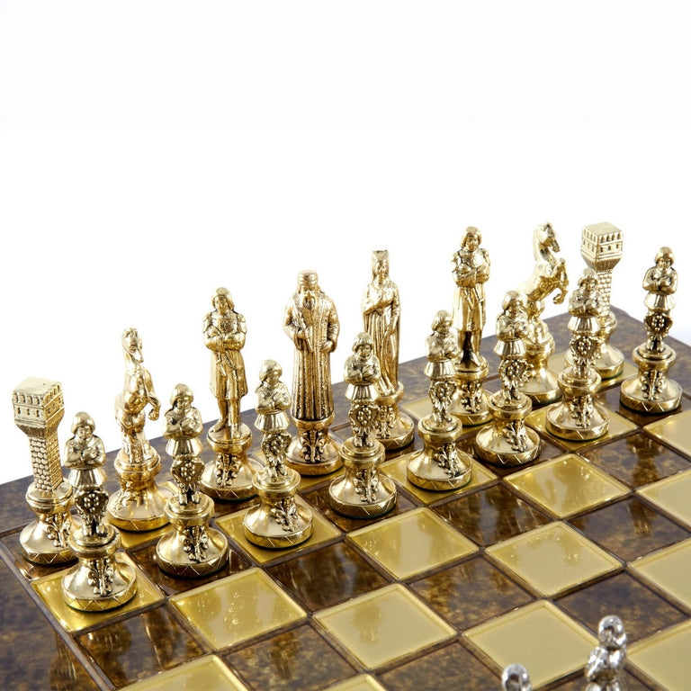 Exclusief metalen schaakspel Renaissance S9BRGS 36x36 cm goud-zilver met mogelijkheid tot personalisatie met gravure