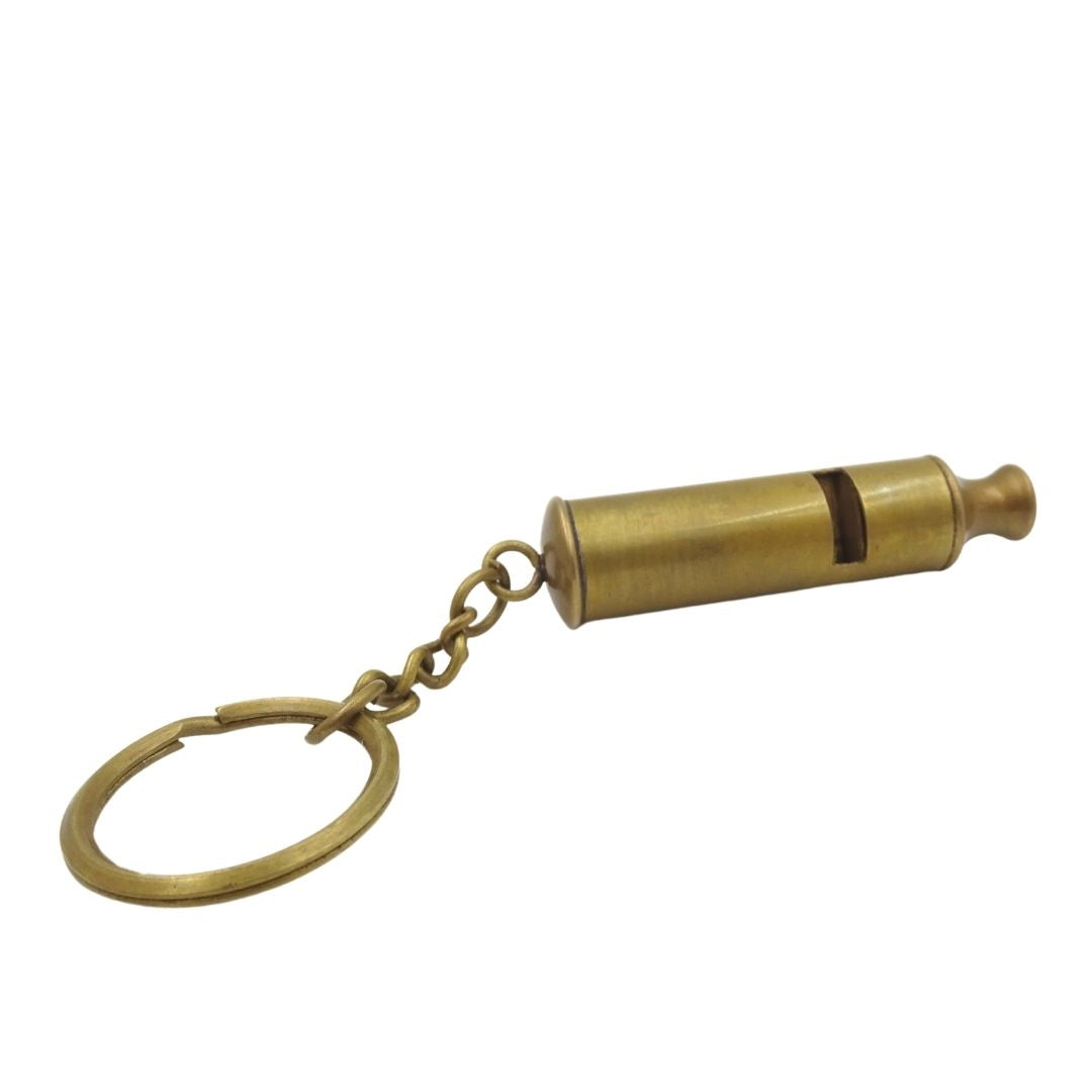 Messing fluitje-sleutelhanger Key-0001 met gepersonaliseerde gravure - goud, 13 cm
