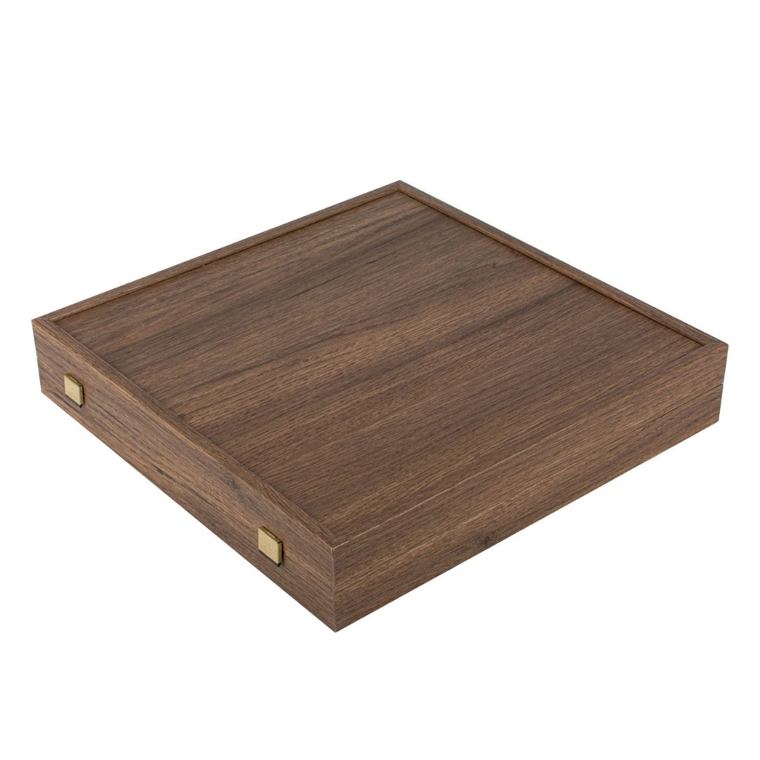 Exclusief metalen schaakspel met messing schaakbord 44 x 44 cm – middeleeuwse figuren met mogelijkheid tot personalisatie door gravure