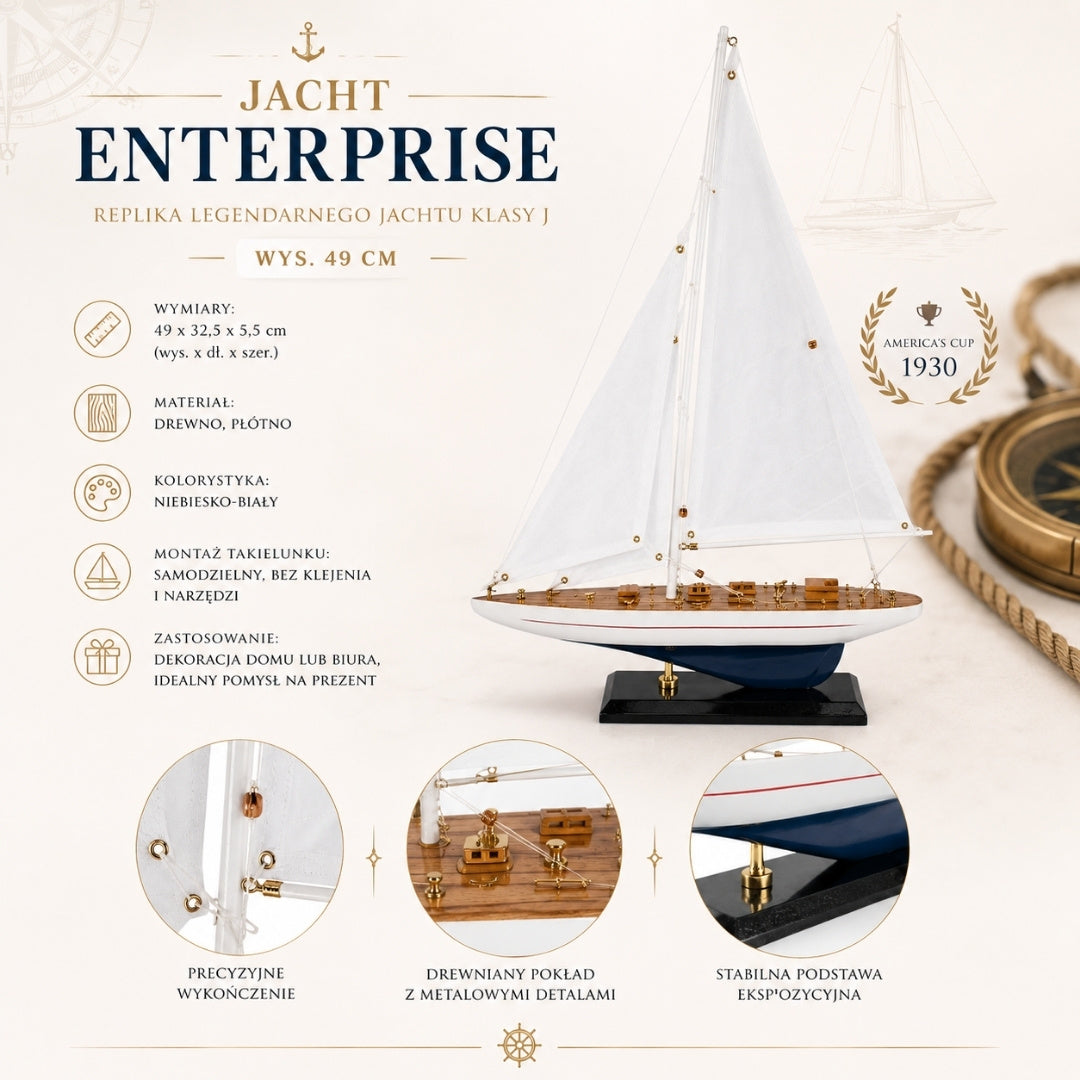 Houten jachtmodel Enterprise 49 cm met gepersonaliseerde gravure
