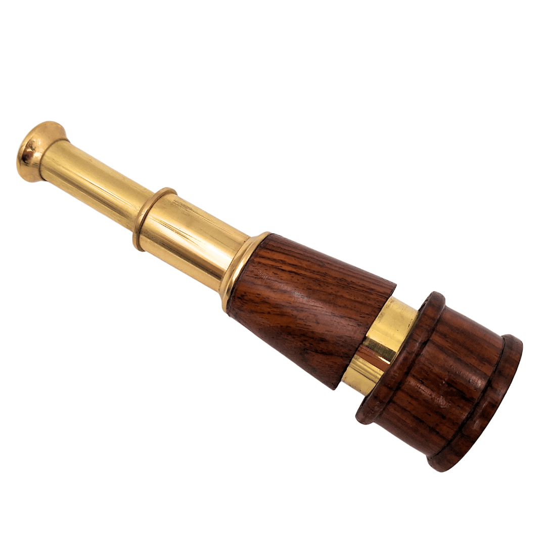Retro messing-houten telescoop HT021 met graveermogelijkheid – elegante decoratie als cadeau in vintage, maritieme stijl, lengte 18 cm
