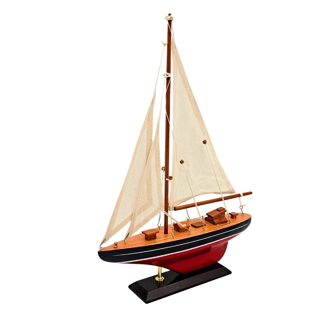 Elegant houten model van een zeiljacht 30 cm met personalisatie met gravure