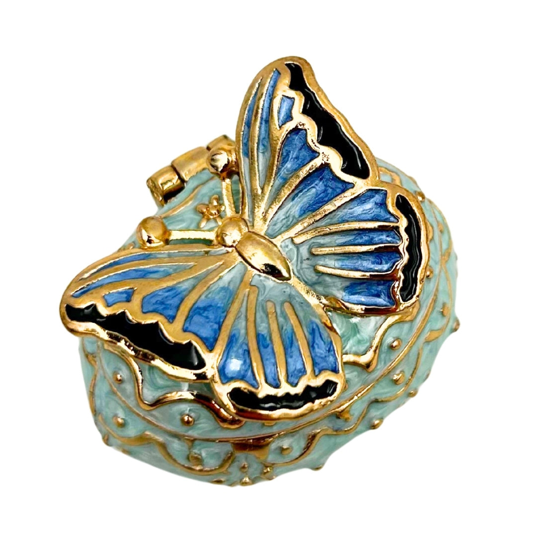 Exclusief sieradendoosje vlinder met kristalletjes, gepersonaliseerd met gravure, wit-goud, hoogte 3,5 cm