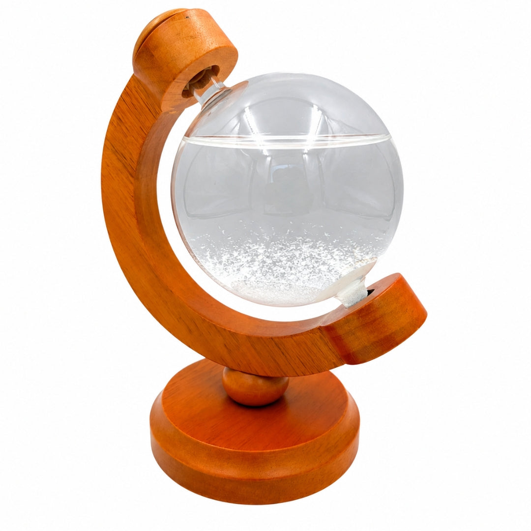 FitzRoy stormbarometer-globe met mogelijkheid tot graveren - elegante bureaudecoratie van glas en hout, hoogte 18,5 cm