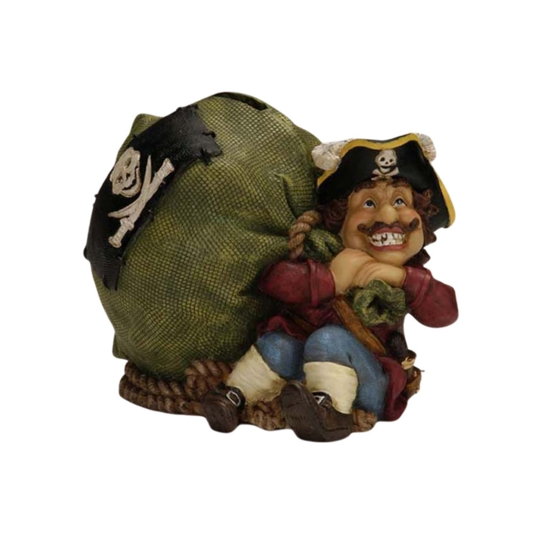 Decoratieve spaarpot piraat met schat 14 cm met mogelijkheid tot personalisatie met gravure