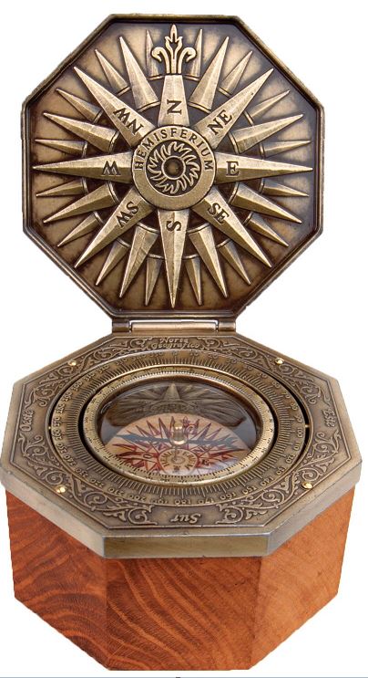 Exclusief magnetisch kompas Cardan H43 van messing en hout met gepersonaliseerde gravure