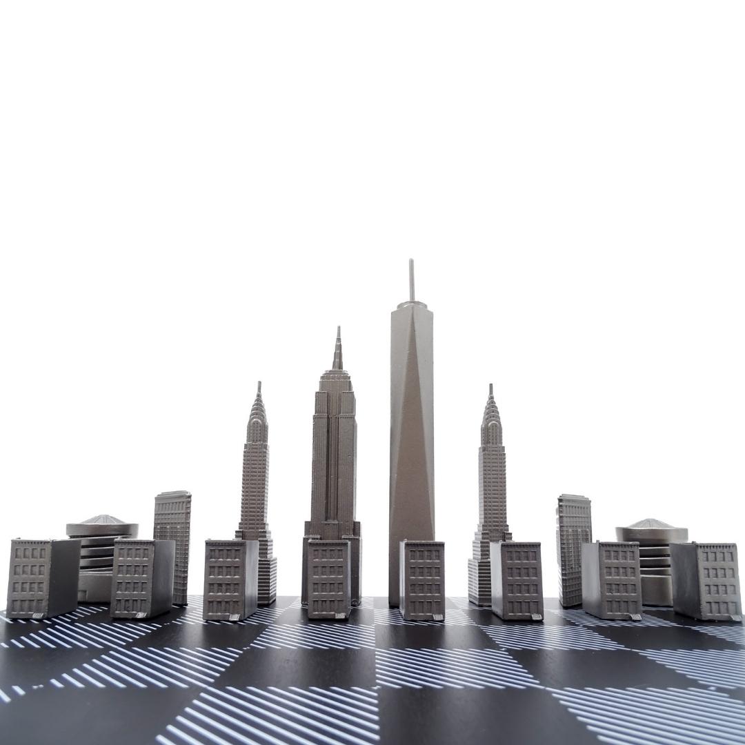 New York Skyline schaakset met gravure van roestvrij staal