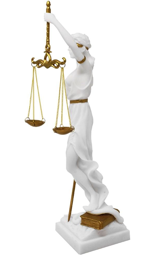 Beeldje van Vrouwe Justitia met mogelijkheid tot personalisatie met gravure - elegant cadeau voor een advocaat, rechter of rechtenstudent, wit met gouden accenten, hoogte 35 cm, handbeschilderd van polyresin