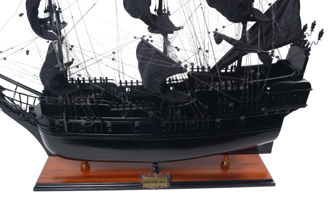 Model van het piratenschip Black Pearl BP80R met personaliseerbare gravure, lengte 89 cm, exclusief cadeau voor elke gelegenheid, kunstambacht, houten standaard
