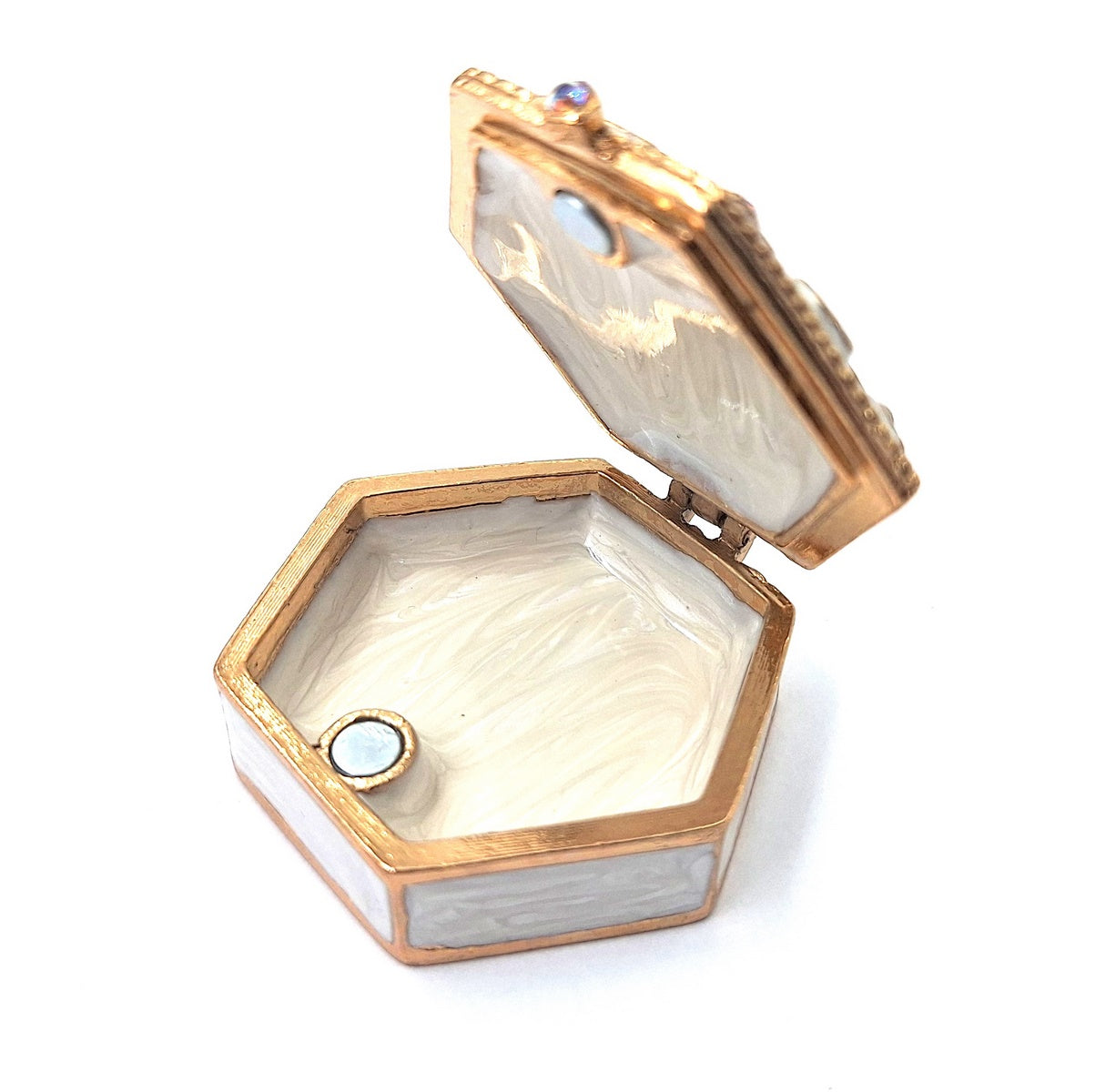 Elegant metalen geschenkdoosje met kristalletjes B0035-08WH, wit-goud, mogelijkheid tot personalisatie door gravure, ideaal voor sieraden en kleine voorwerpen, 5x5x2cm