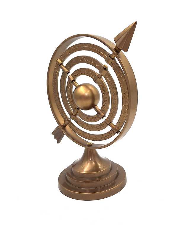 Aluminium sferisch astrolabium met pijl 30 cm met mogelijkheid tot personalisatie door gravure