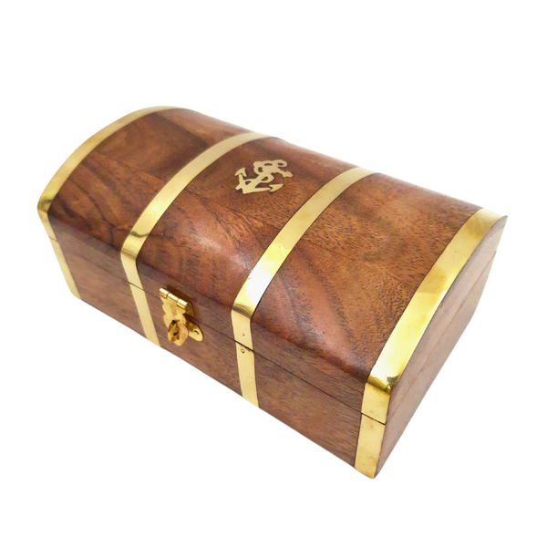 Vintage maritiem houten kistje DNU-020 met messing ankermotief, gepersonaliseerde gravure, ideaal als cadeau voor liefhebbers van de zee, afmetingen 18,4 × 12,7 × 7,6 cm