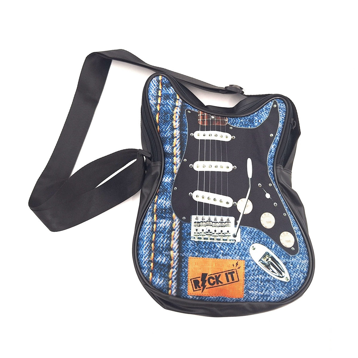 Schoudertas in de vorm van een gitaar Let’s Rock RBG-019 met mogelijkheid tot personalisatie met gravure, waterdicht, ideaal als cadeau voor een muzikant, PVC 100% en polyester, afmetingen 34 x 23 x 5 cm