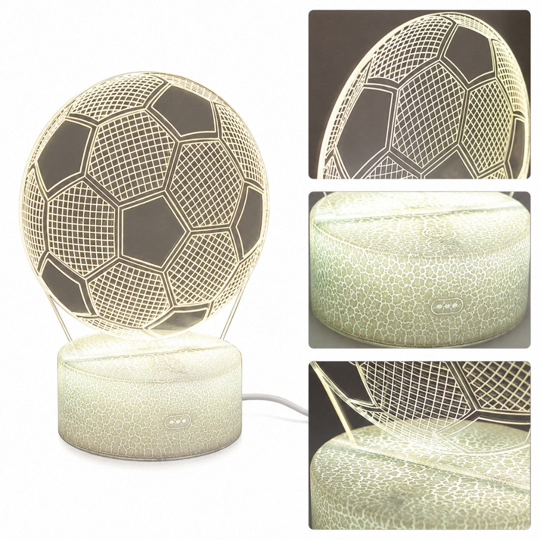 Nachtlampje Voetbal met mogelijkheid tot personalisatie door gravure - Ideaal cadeau voor voetballiefhebbers - 17 cm hoog - 3 kleuren naar keuze - Voeding via USB of 3 AAA-batterijen