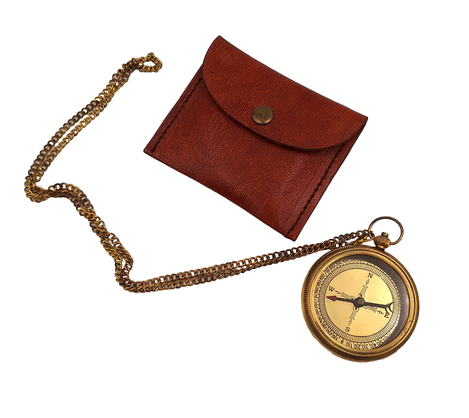Messing kompas aan ketting in leren etui met mogelijkheid tot personalisatie met gravure