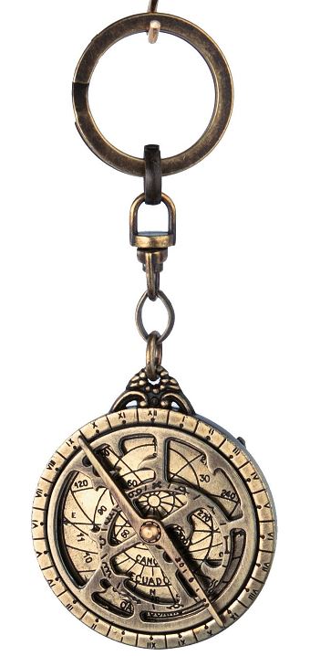 Premium sleutelhanger astrolabium van messing met mogelijkheid tot personalisatie met gravure