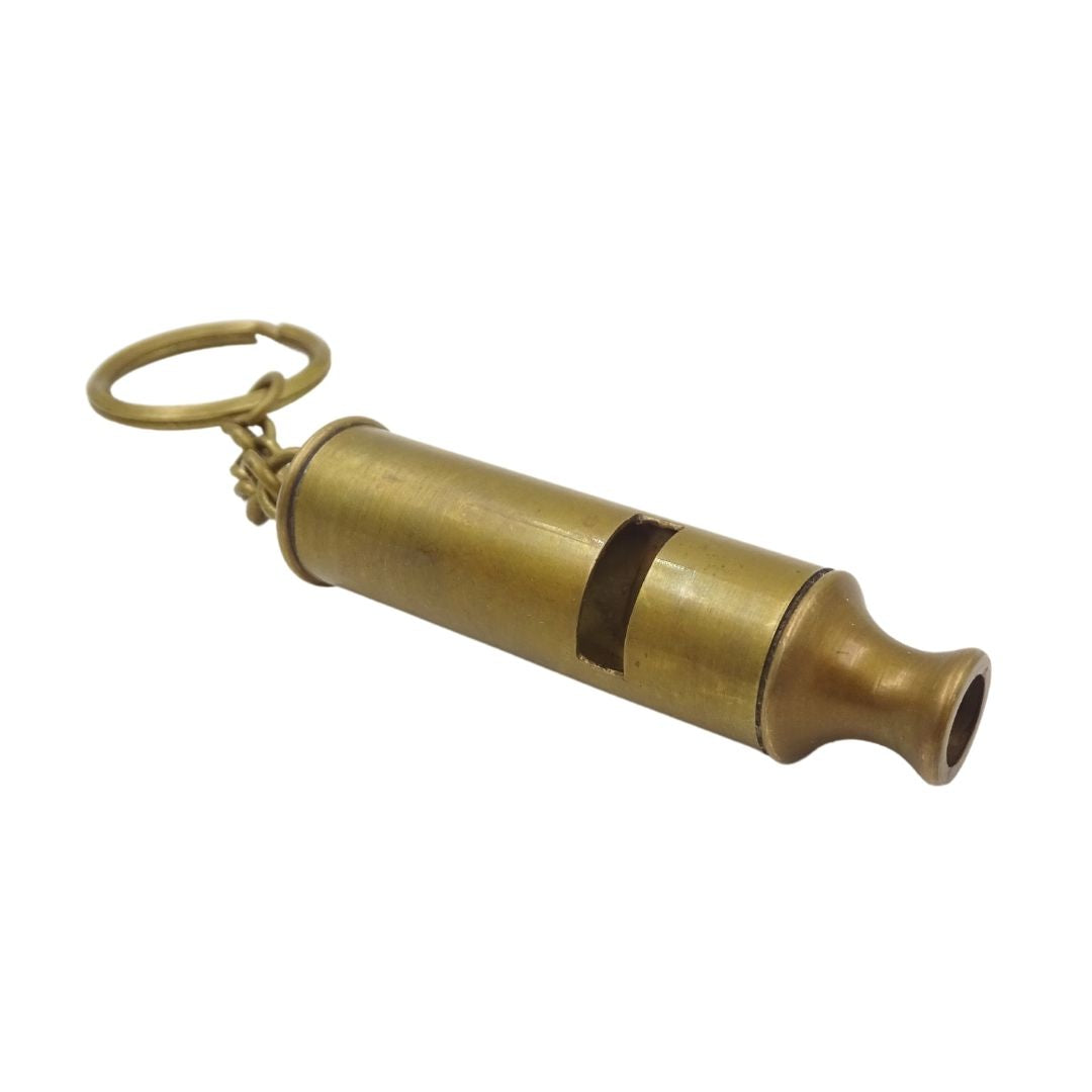 Messing fluitje-sleutelhanger Key-0001 met gepersonaliseerde gravure - goud, 13 cm