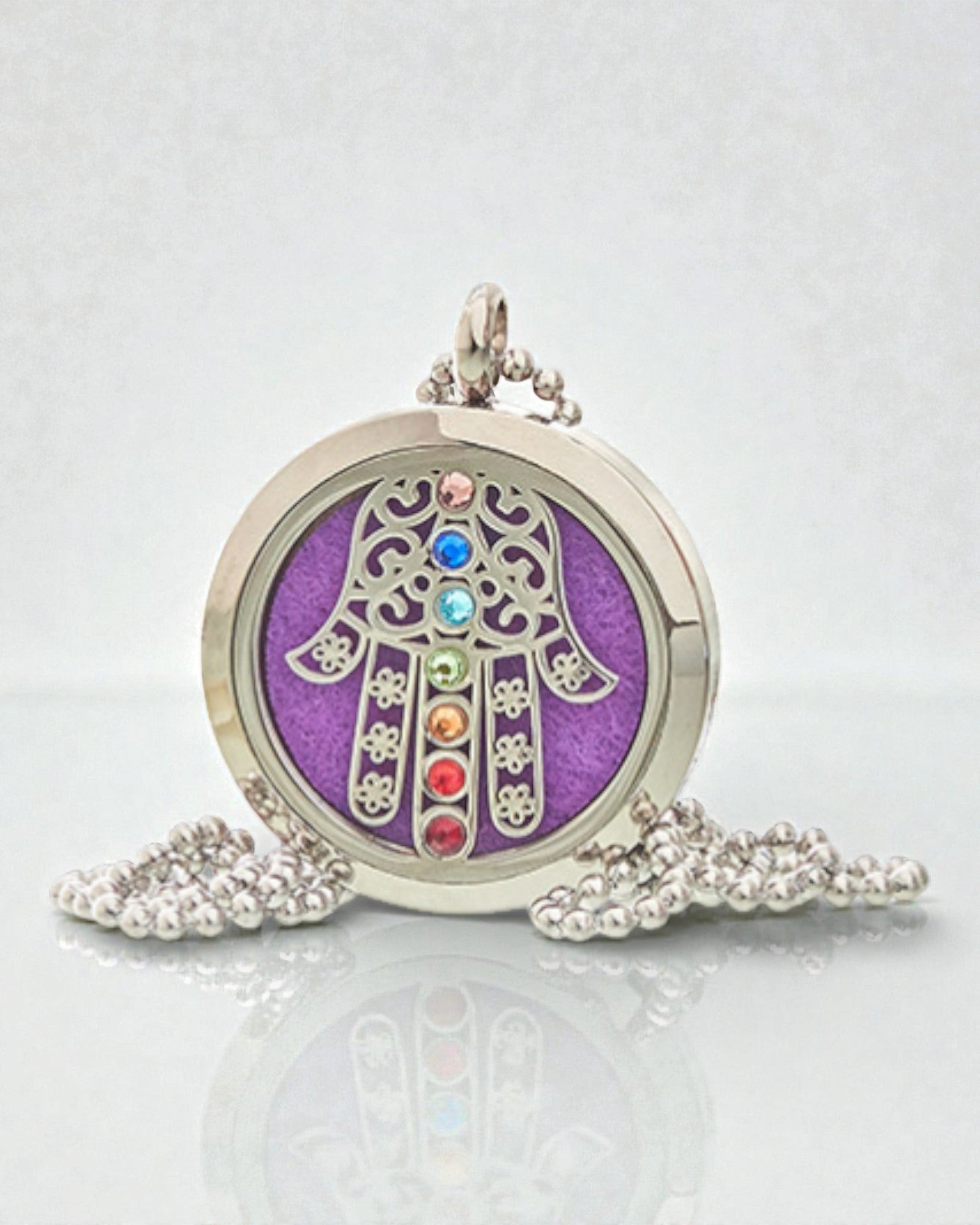 AromaHamsa Chakra – Aromatherapeutische halsketting met Hamsa-medaillon 30 mm
