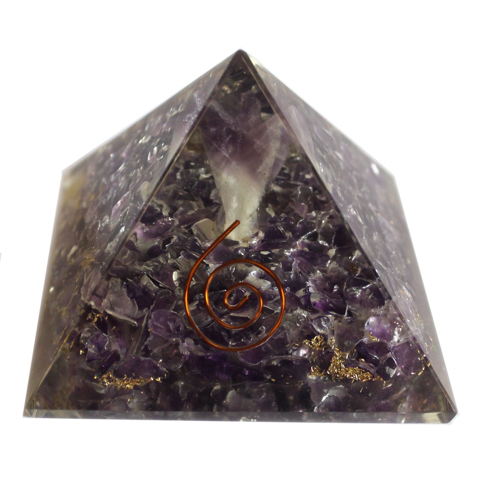 Magische orgonietpiramide 70 mm - engel met esoterische objecten, groenachtig interieur en handmatige afwerking