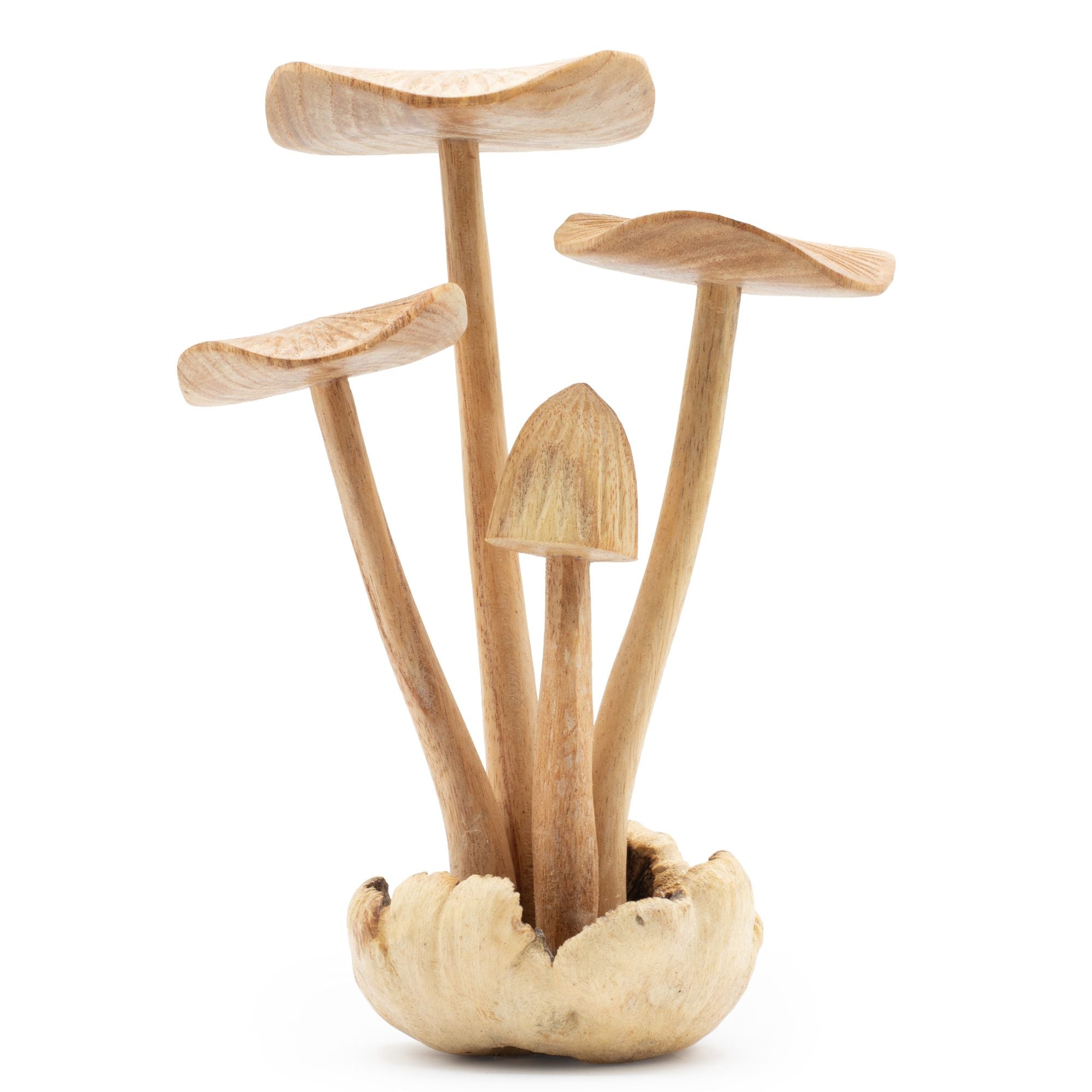 Handgesneden bospaddenstoelen - set van 4 grote paddenstoelen van natuurlijk hout, ideaal als cadeau - hoogte 14 cm, unieke rustieke stijl, perfect voor interieurdecoratie