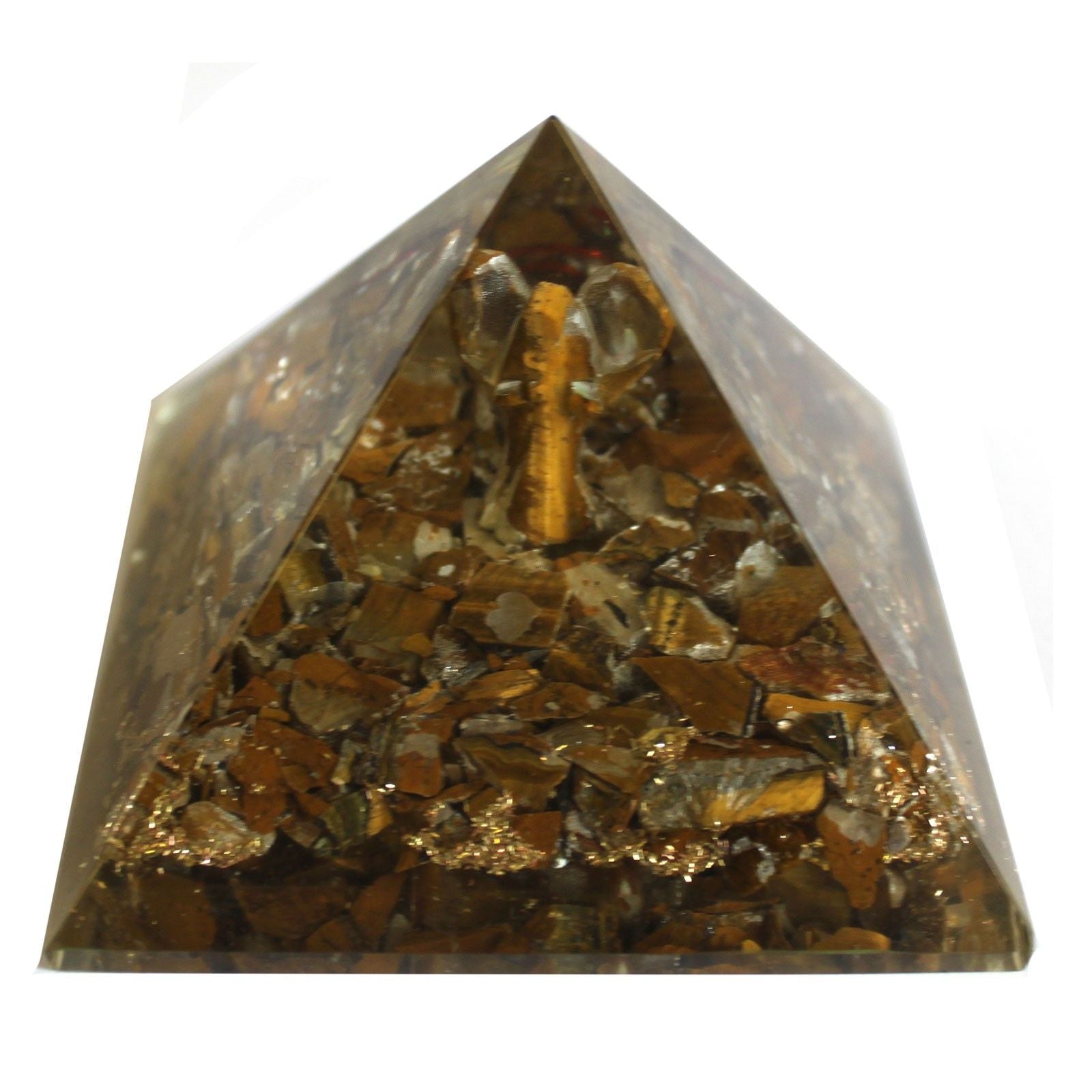 Magische orgonietpiramide 70 mm - engel met esoterische objecten, groenachtig interieur en handmatige afwerking