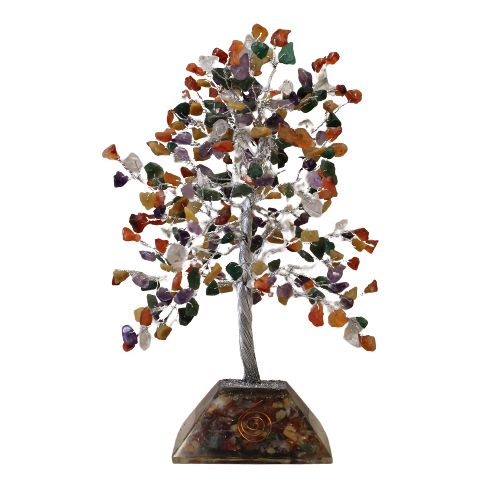 Geluksboompje met organietbasis - 320 kleurrijke stenen - Opvallende decoratie voor in huis of als cadeau - Stabiele standaard van organiet - Symbool van positieve energie en harmonie