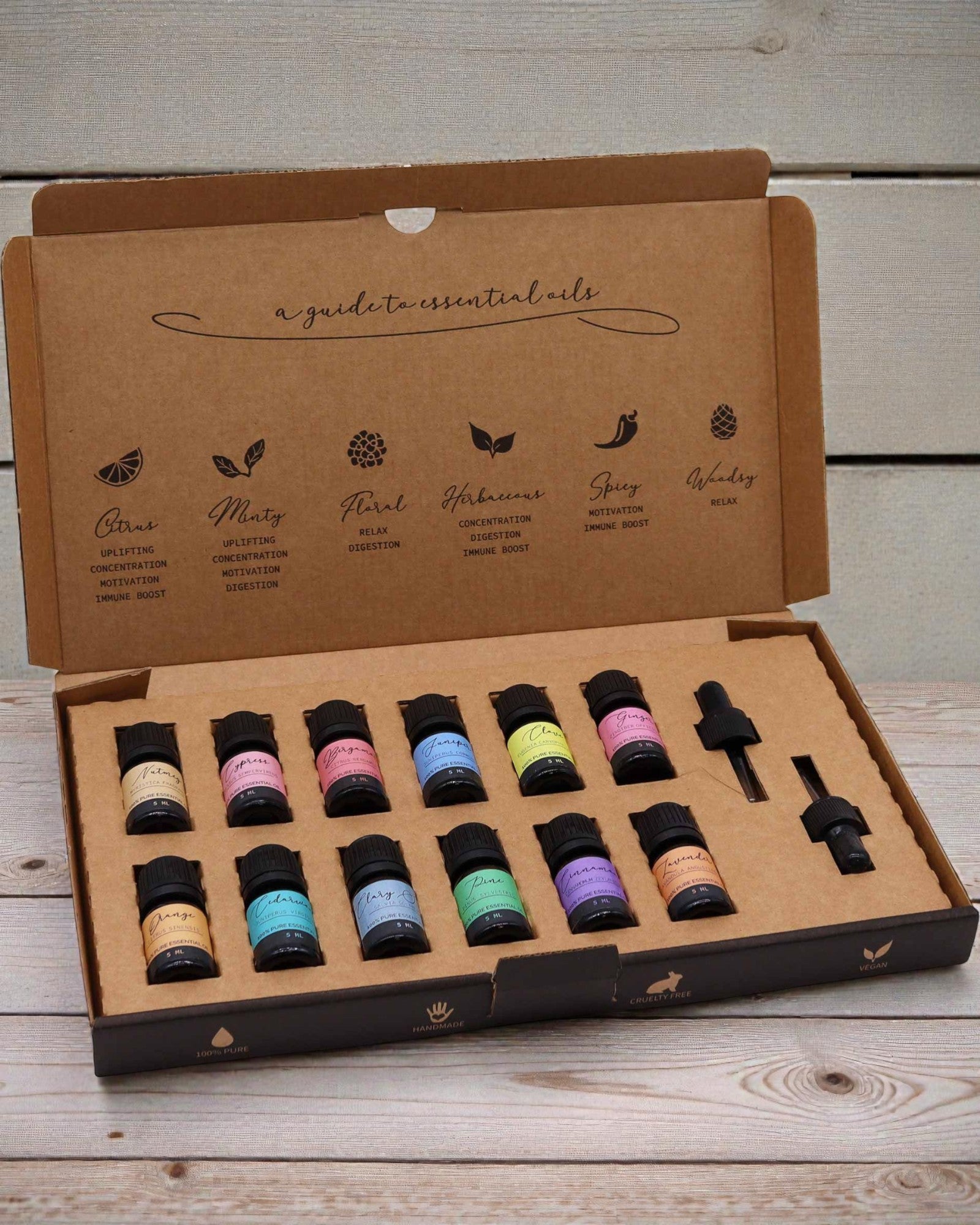 Herfstige Harmonie van de Natuur – Luxueuze Set van 12 Etherische Oliën 5 ml met Druppelpipetten