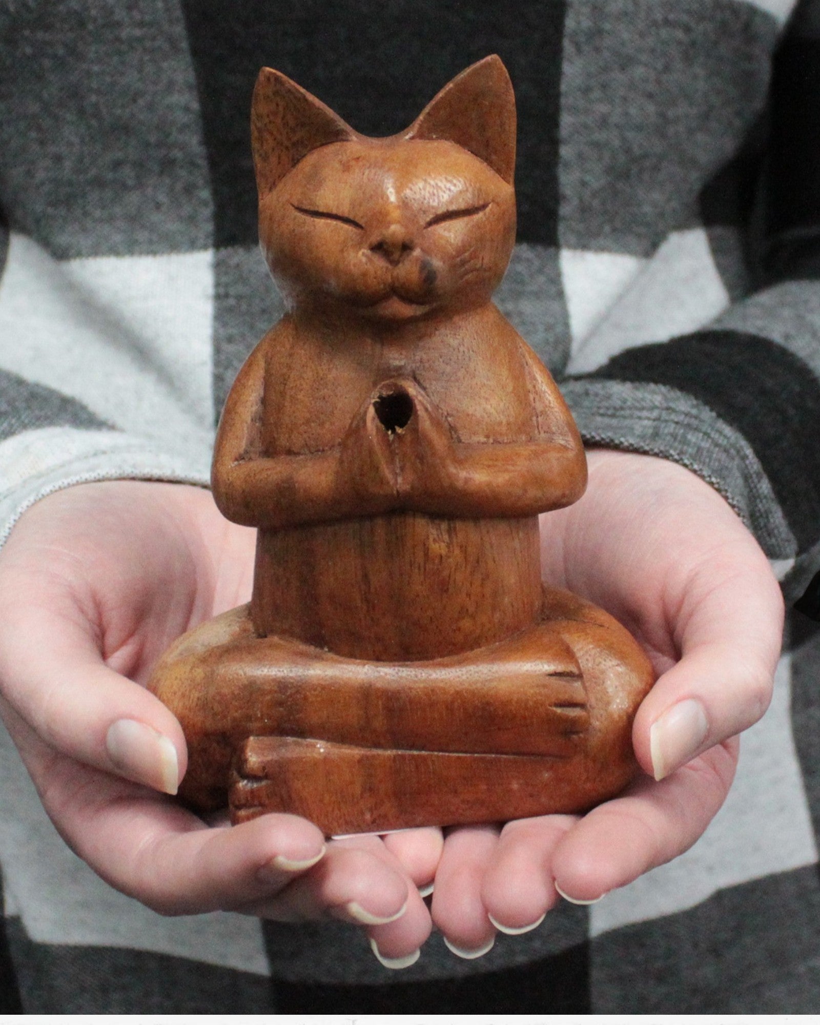 ZenCat Harmonie – 10 cm, houten yogakat voor wierookstokjes